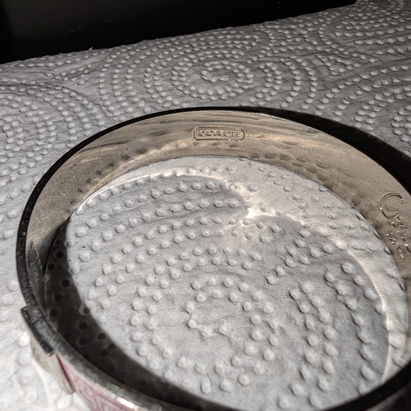 Coach Logo Pink Enamel Poppy Bangle Silver Tone Bracelet - Picture 3 of 4